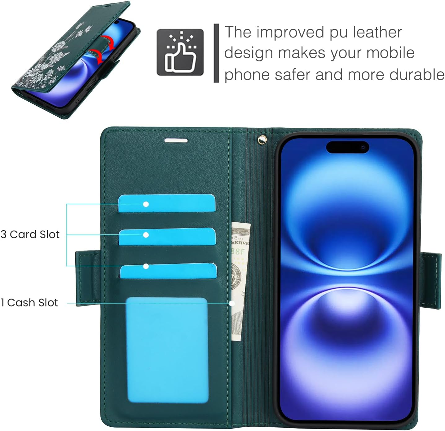 Printed Wallet Phone Case for iPhone 16 Plus, RFID (Anti-Theft), Wallet Flip Stand with Wrist Strap for iPhone 16 Plus Rose Gold