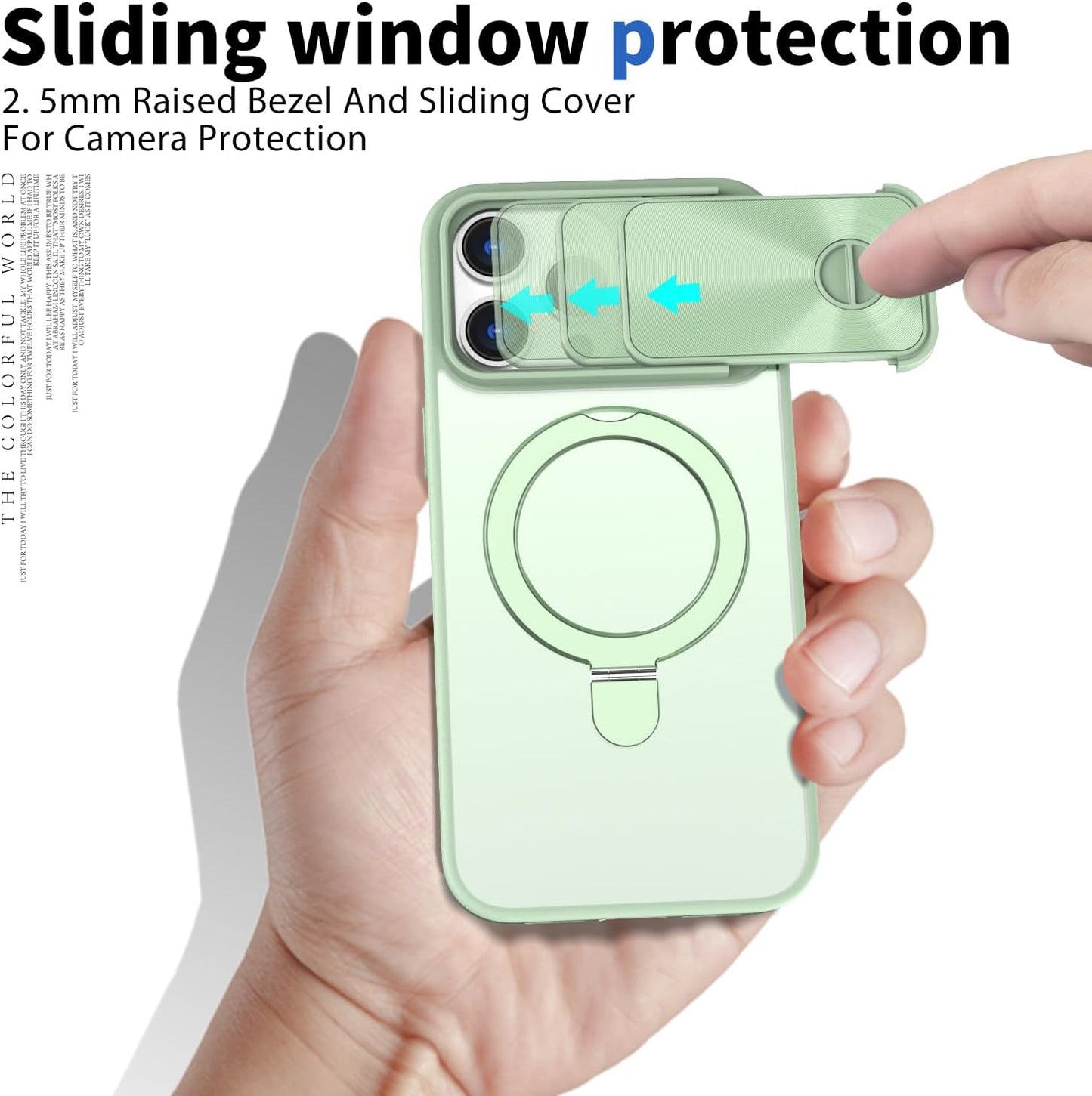 Magnetic mobile phone case for iPhone 15 Pro max, 360° rotating bracket supports wireless charging, camera sliding window protection, shockproof ultra-thin shell