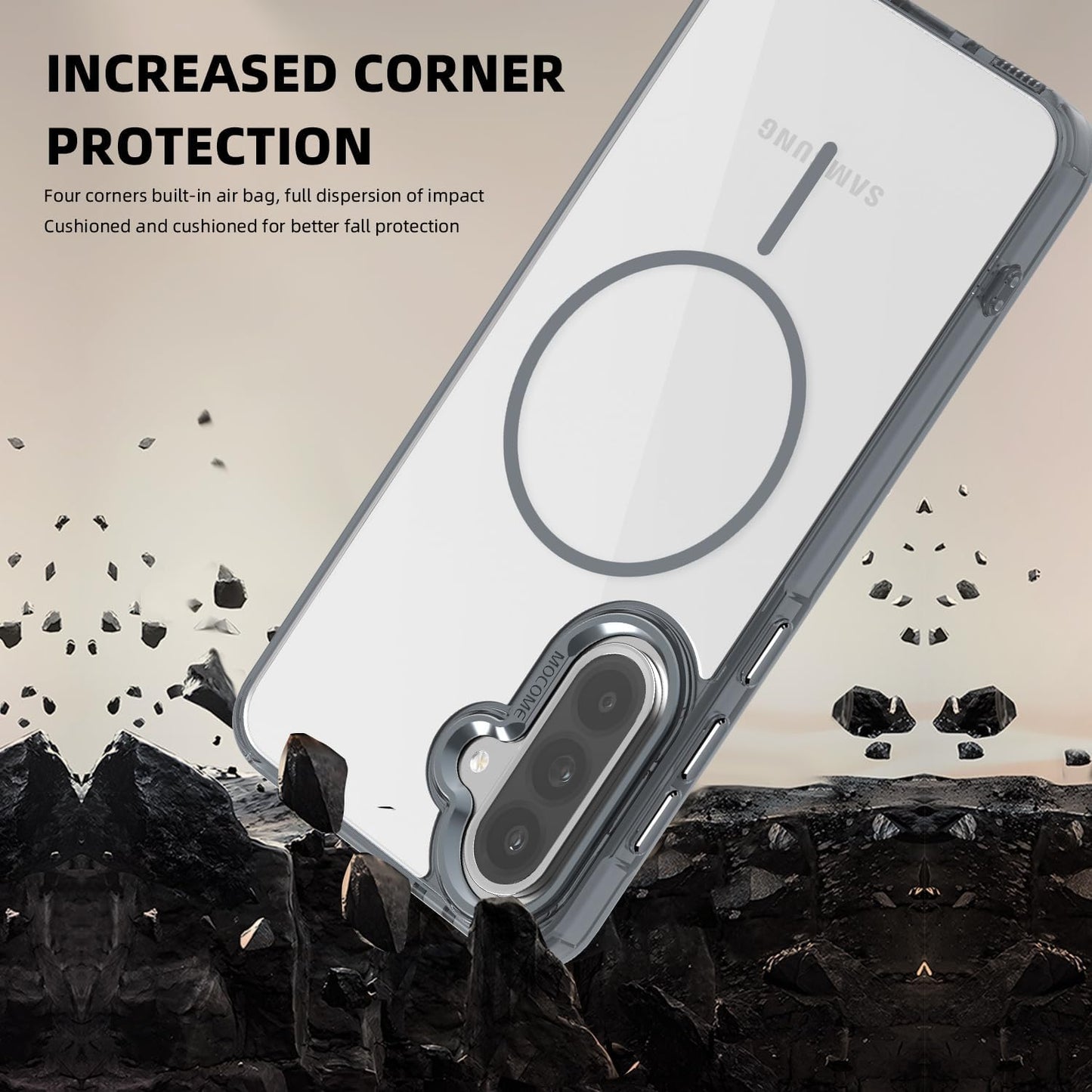 iTape Magnetic transparent phone case for Samsung Galaxy A56, supports wireless charging, military-grade drop-proof, compatible with Samsung Galaxy A56 Car magnetic bracket