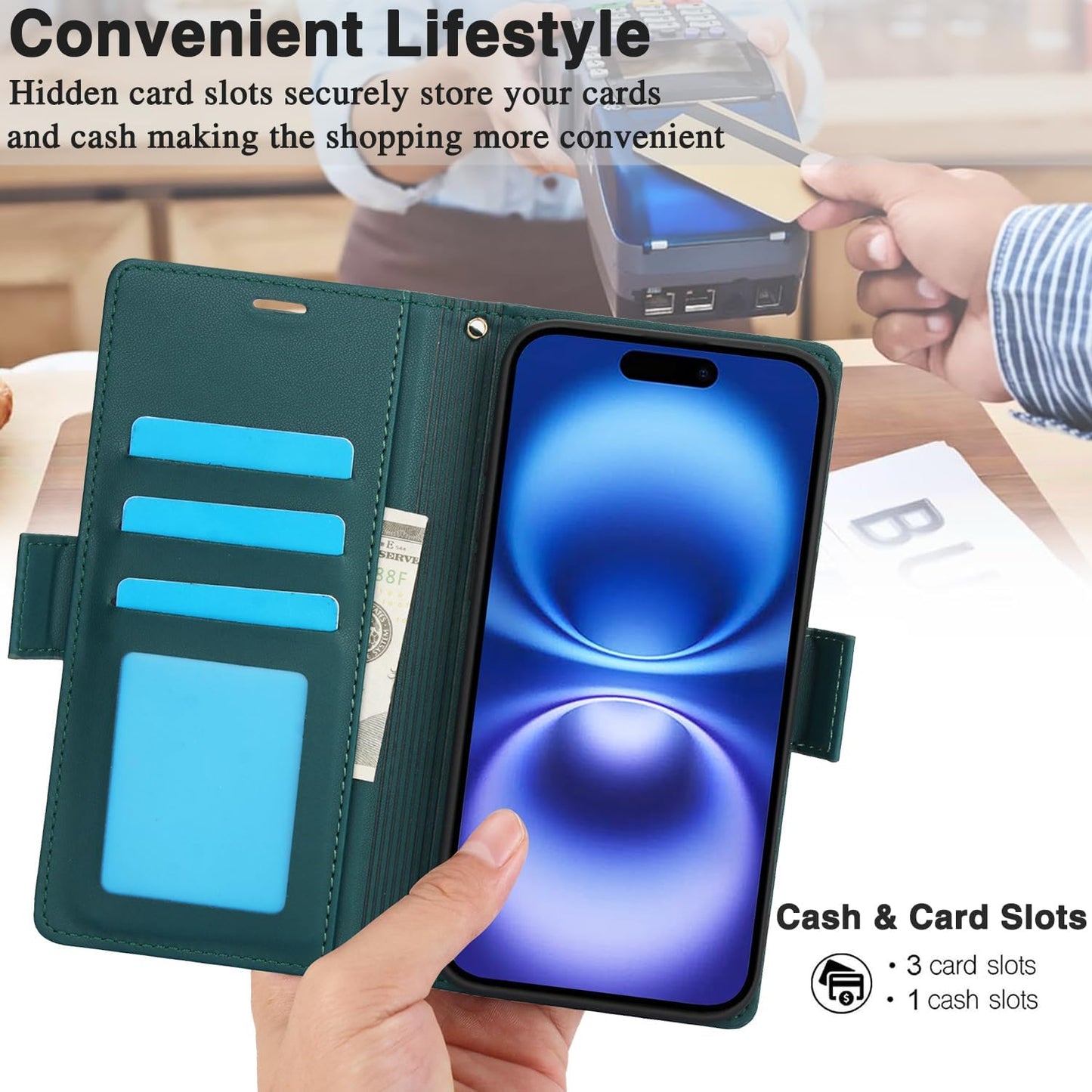 Printed Wallet Phone Case for iPhone 16 Plus, RFID (Anti-Theft), Wallet Flip Stand with Wrist Strap for iPhone 16 Plus Rose Gold