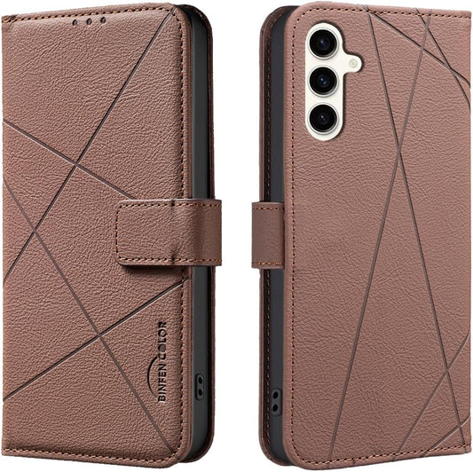 iTape Wallet phone case for Samsung Galaxy S24, RFID anti-theft wallet, pressed edge leather case flip cover stand Brown