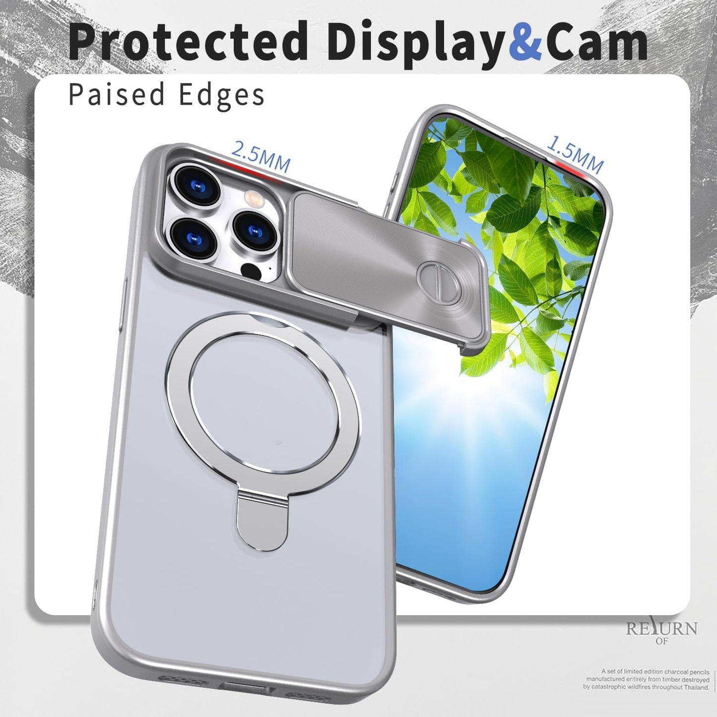 Magnetic mobile phone case for iPhone 15 Pro max, 360° rotating bracket supports wireless charging, camera sliding window protection, shockproof ultra-thin shell