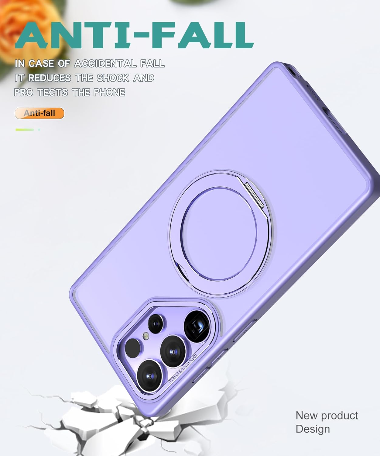 iTape Magnetic phone case for Samsung Galaxy S25 Ultra, 360° rotating bracket supports wireless charging, shockproof ultra-thin shell Pink
