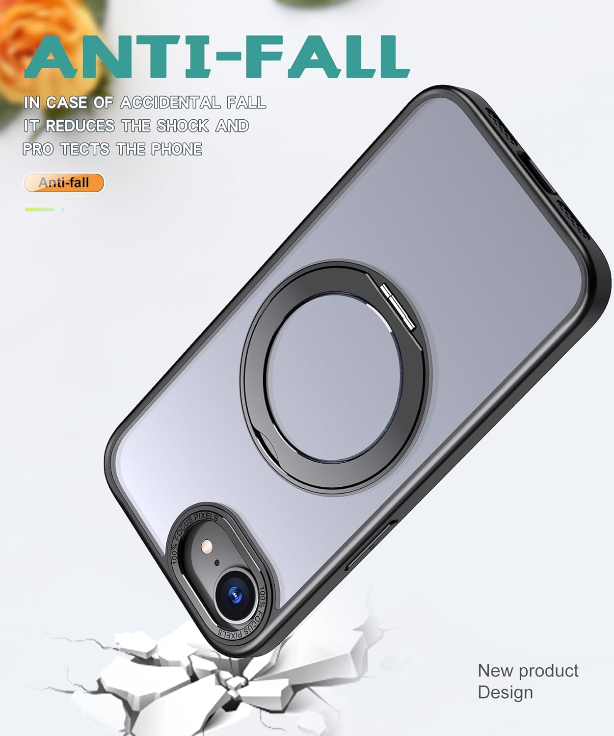 Magnetic phone case for iPhone 16E, 360° rotating bracket supports wireless charging, shockproof ultra-thin shell Gray