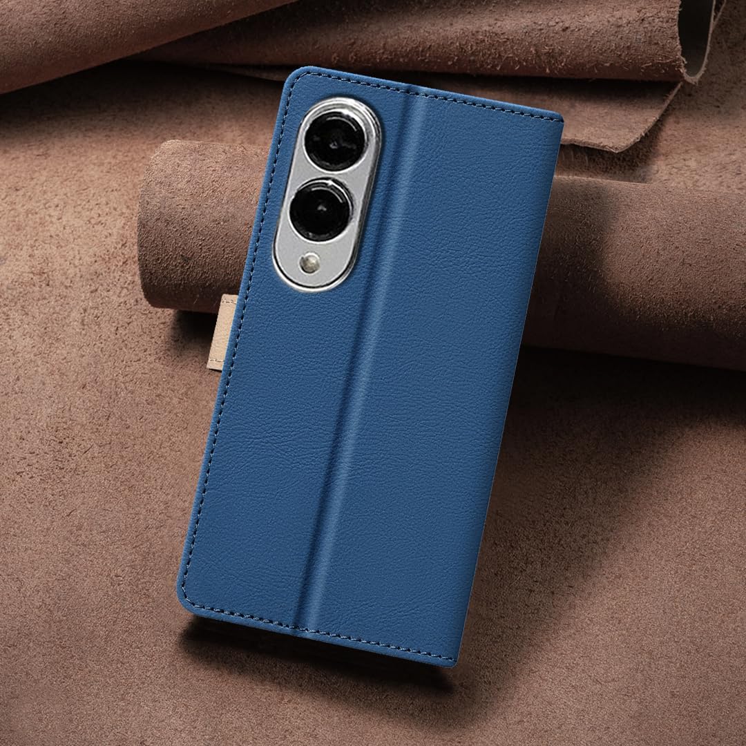 iTape Colorblock Wallet Phone Case for Samsung Galaxy S25 Edge, Wallet Phone Case (RFID Anti-theft Swipe) Flip Stand, Credit Card Slot Wallet Blue