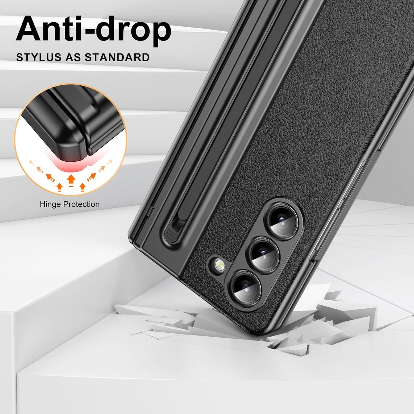 Lightweight phone case for Samsung Galaxy Z Fold5, hinged case supports wireless charging with lens protection, screen protector, complimentary stylus, drop-proof and fingerprint resistant