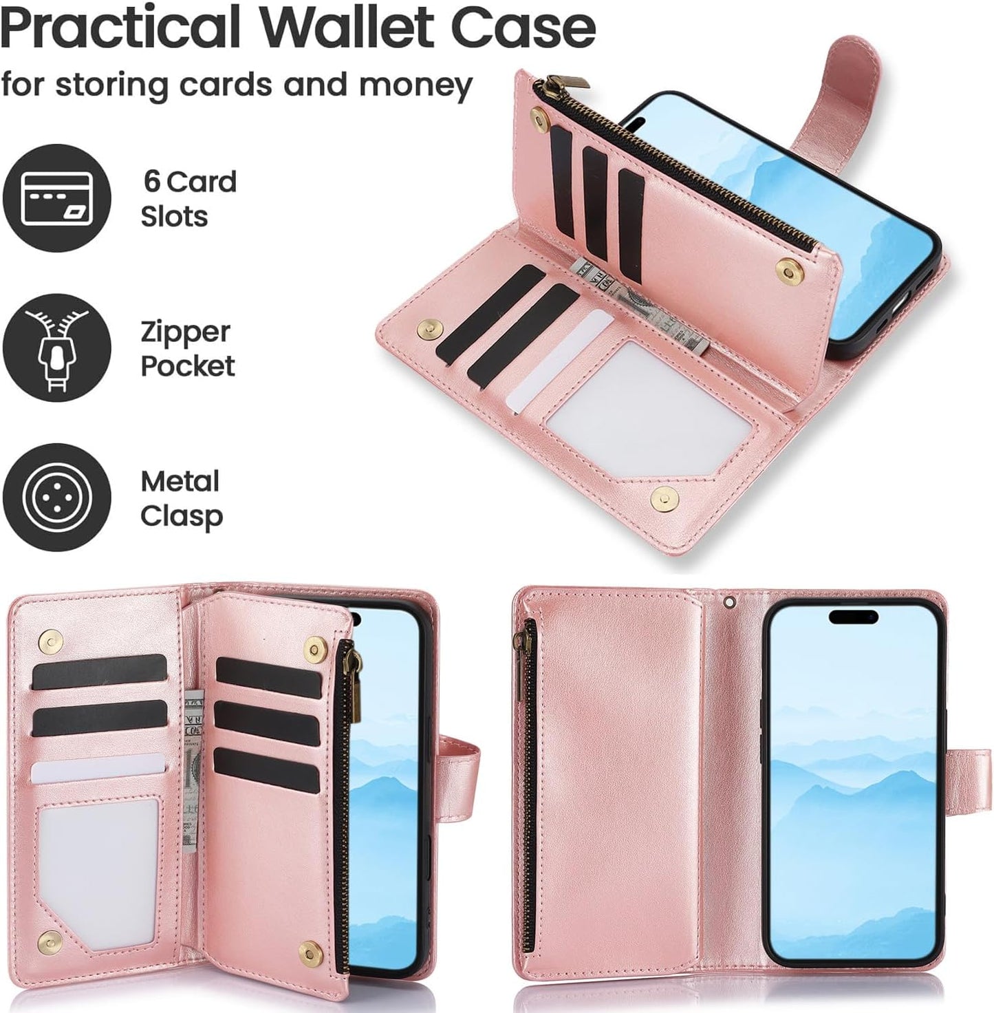 Orchid Butterfly Phone Case for iPhone 16 with Multiple Card Slots Wallet, Magnetic Closure Bracket, Shockproof Protective Phone Case Wristband