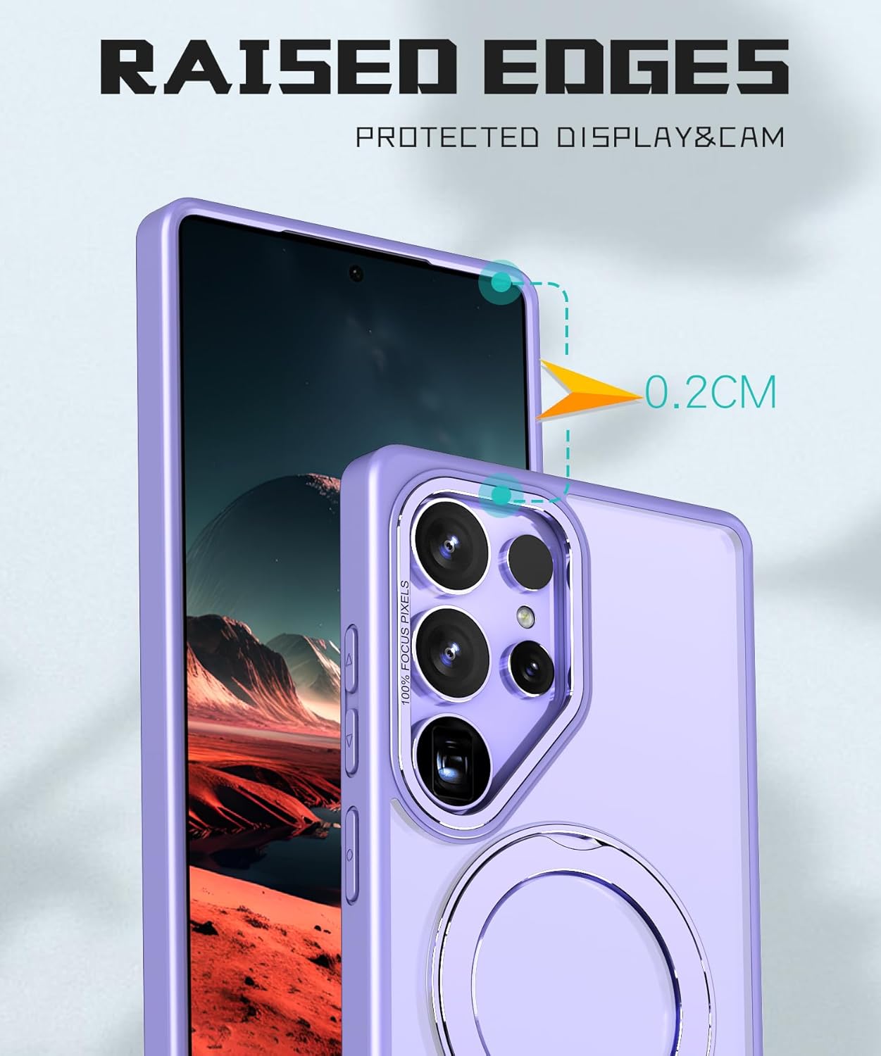 iTape Magnetic phone case for Samsung Galaxy S25 Ultra, 360° rotating bracket supports wireless charging, shockproof ultra-thin shell Pink