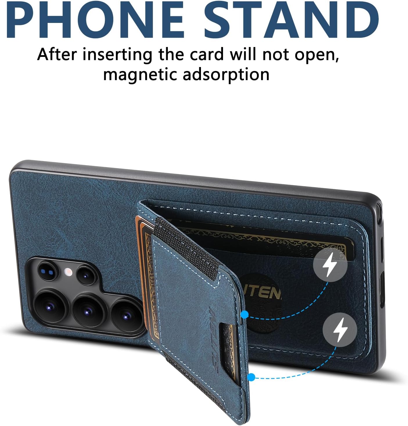 iTape Litchi Texture Phone Case for Samsung Galaxy S25 Ultra - Ultra-thin Simple Card Holder Phone Case with Stand Durable Buffer [Shockproof TPU Inner Shell] Black