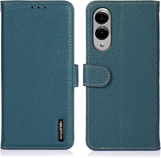 iTape Genuine leather pebbled phone case for Samsung Galaxy S25 Edge, cowhide RFID anti-theft brush phone case with card slot and shockproof flip cover Green