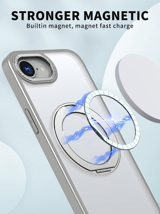 Magnetic phone case for iPhone 16E, 360° rotating bracket supports wireless charging, shockproof ultra-thin shell Gray