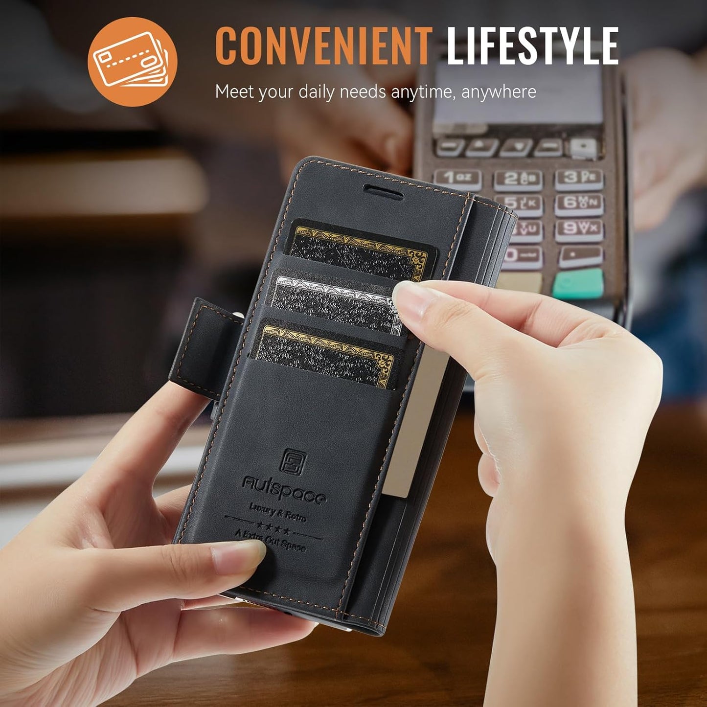 iTape Soft leather wallet case for Samsung Z Fold6, RFID (anti-theft), wallet card slot flip cover stand for Samsung Z Fold6 Support wireless charging Rose Gold