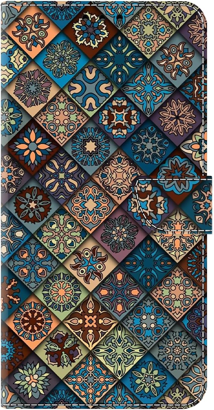 Graffiti wallet phone case for iPhone 16E, shockproof phone case, card slot wallet, flip stand phone case Mandala animal feather pattern
