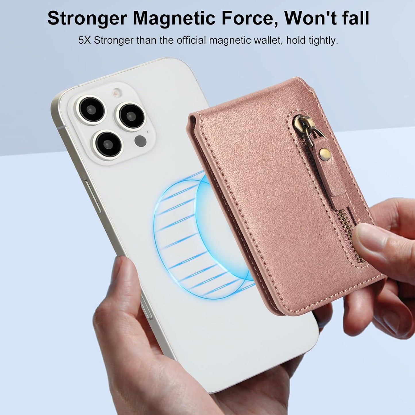Magnetic card holder phone case suitable for iPhone 16 Pro, zipper magnetic split magnetic wallet with adjustable bracket Brown