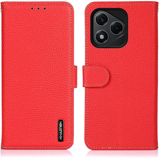 iTape Genuine leather pebbled phone case for Honor 400 Lite, cowhide RFID anti-theft brush phone case with card slot and shockproof flip cover Red
