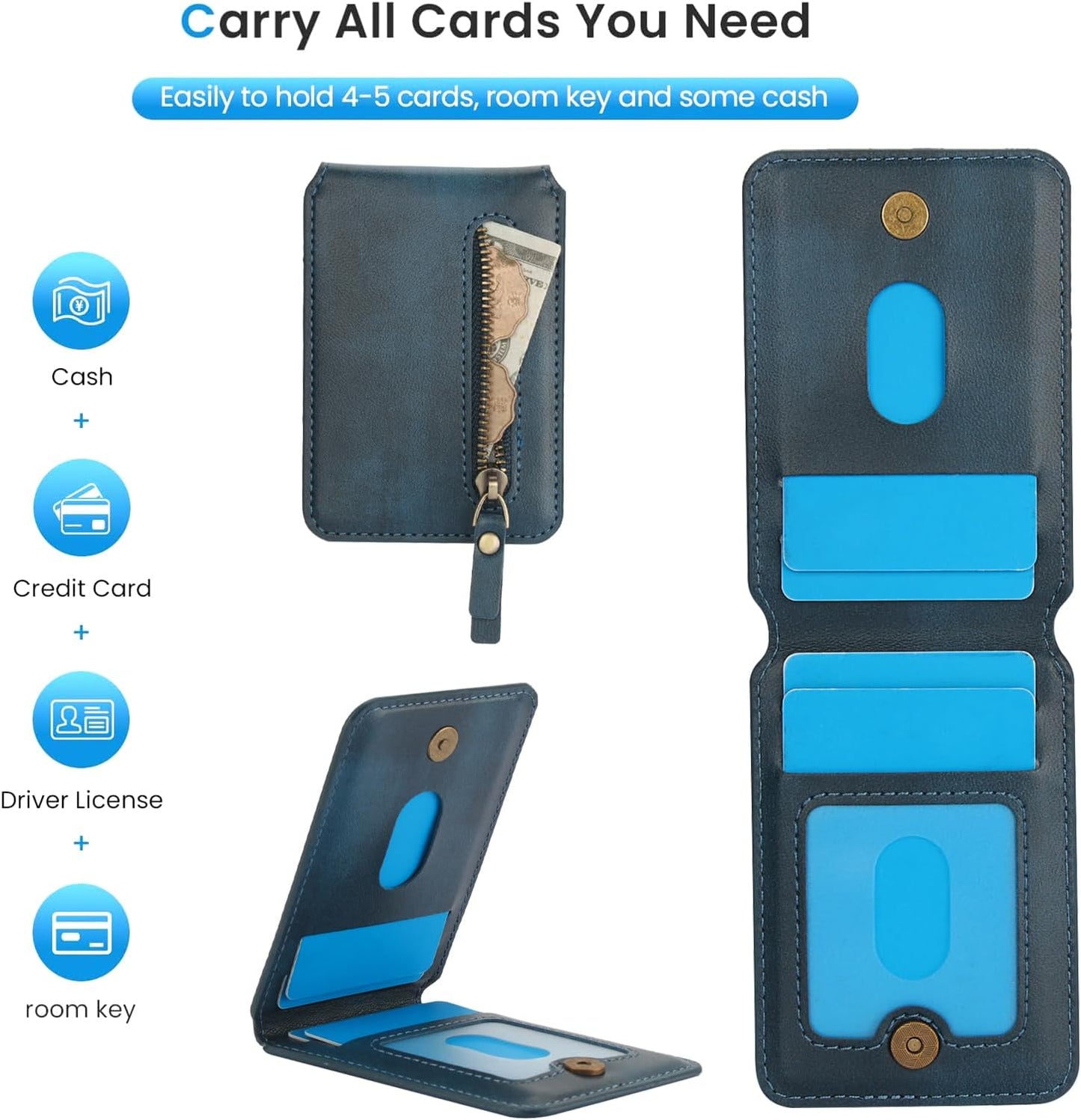 iTape Magnetic Card Holder Phone case Suitable for Samsung Galaxy S24 Ultra, Zipper Magnetic Split Magnetic Wallet with Adjustable Bracket