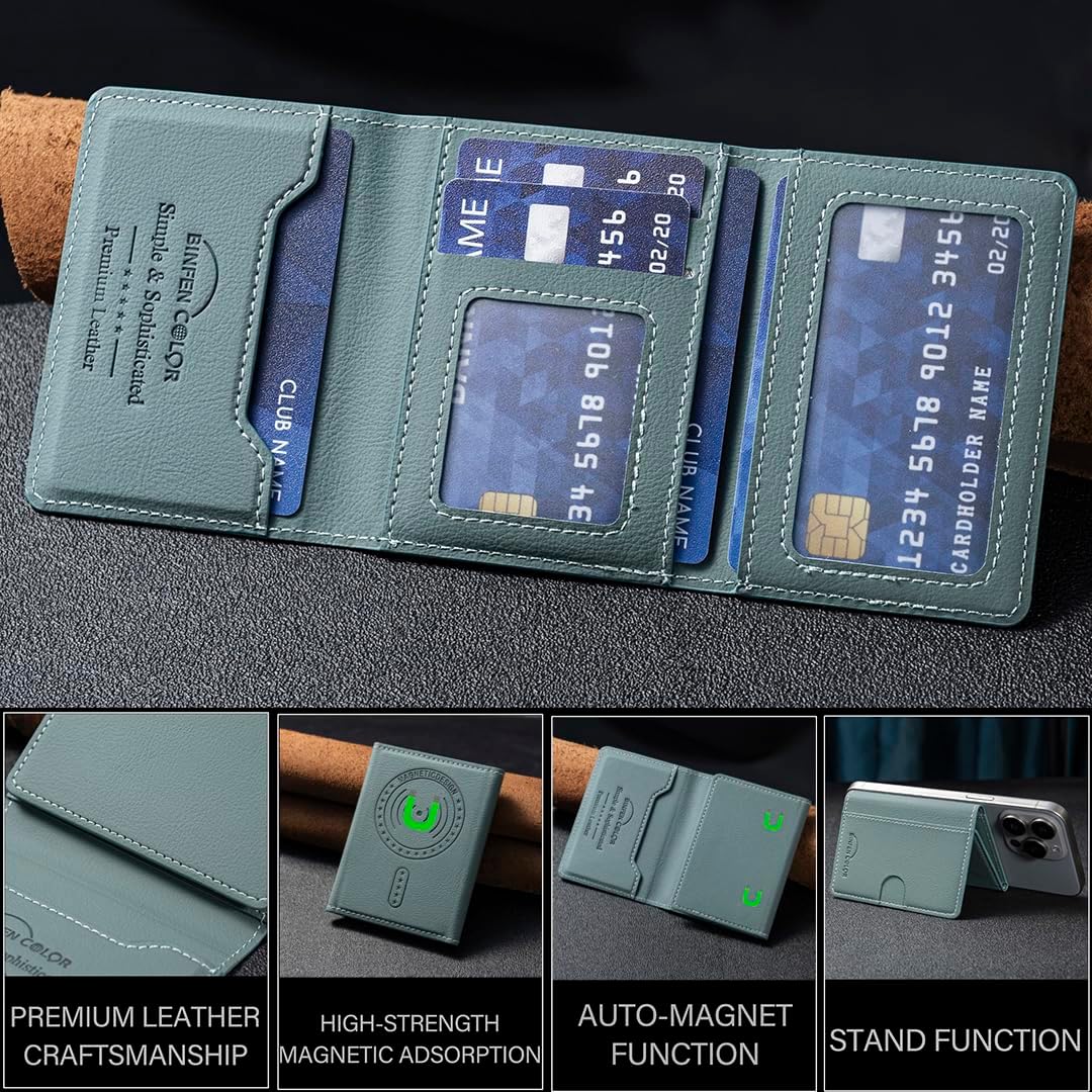 iTape Leather Magnetic Phone Wallet Compatible with Various Phone Models Android and iOS, Solid Color Magnetic Card Holder Ultra-thin Trifold Wallet Card Holder Flip Stand Red