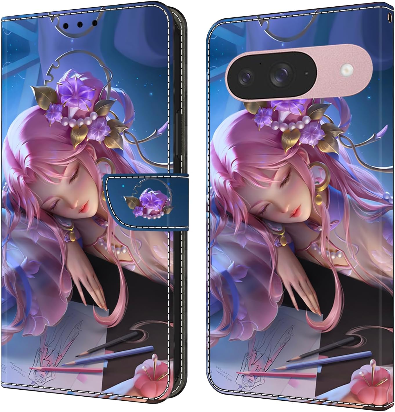 iTape Graffiti wallet phone case for Google Pixel 9, shockproof phone case, card slot wallet, flip stand phone case