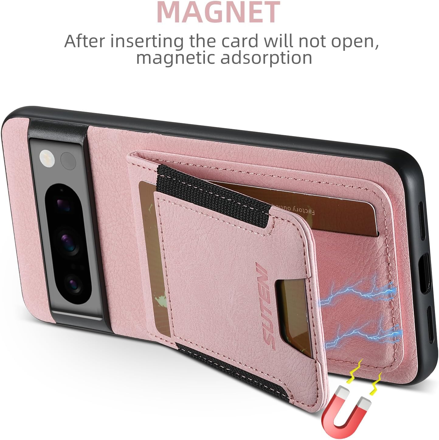 iTape Litchi Texture Phone Case for Google Pixel 8 Pro - Ultra-thin Simple Card Holder Phone Case with Stand Durable Buffer [Shockproof TPU Inner Shell] Black