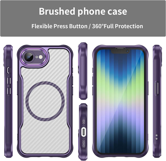 Magnetic carbon fibre case for iPhone 16E, support wireless charging, carbon fibre shockproof slim case Purple