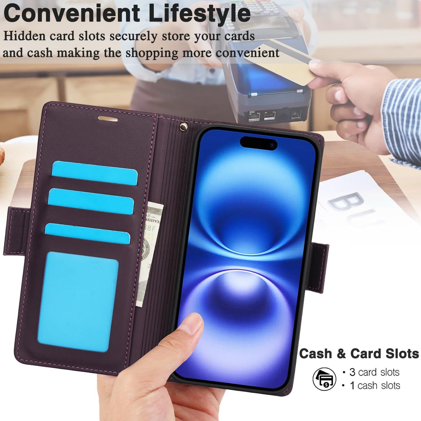 Printed Wallet Phone Case for iPhone 16 Plus, RFID (Anti-Theft), Wallet Flip Stand with Wrist Strap for iPhone 16 Plus Rose Gold