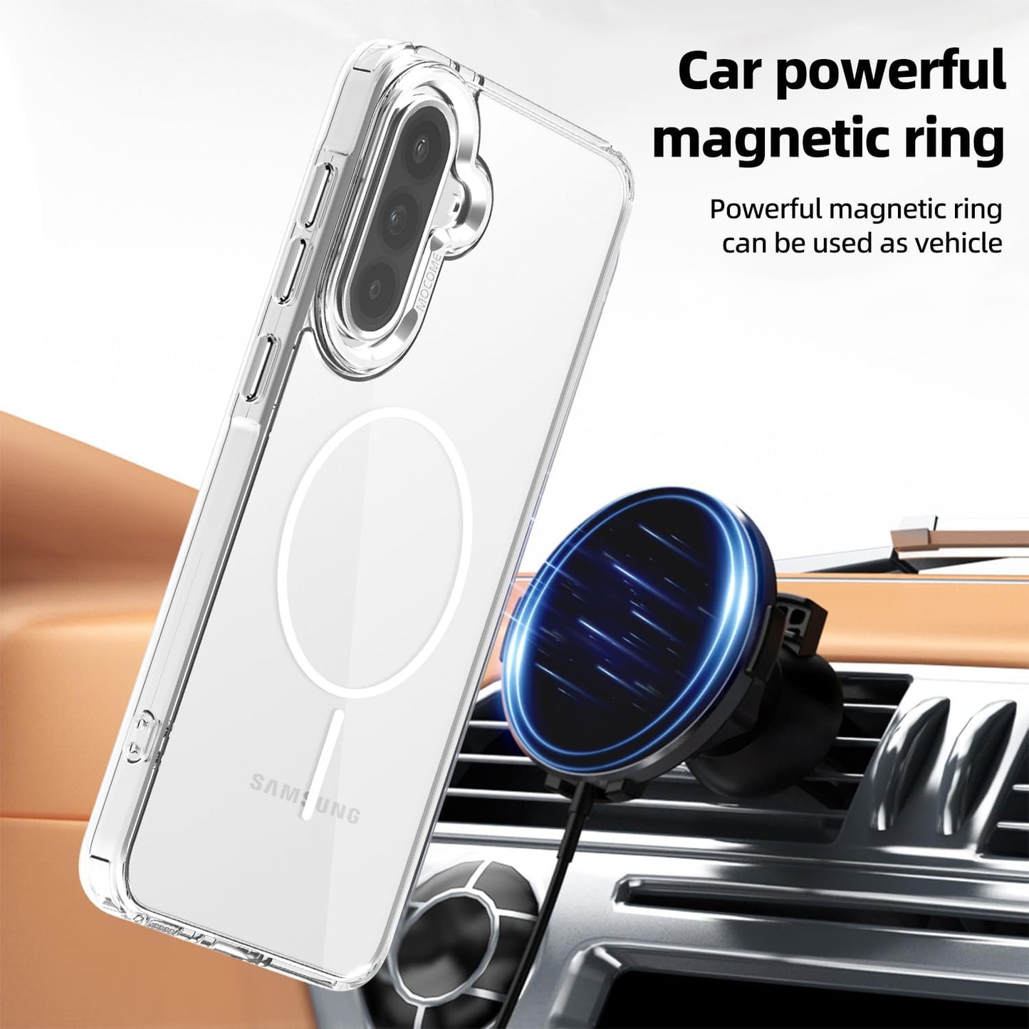 iTape Magnetic transparent phone case for Samsung Galaxy A36, supports wireless charging, military-grade drop-proof, compatible with Samsung Galaxy A36 Car magnetic bracket