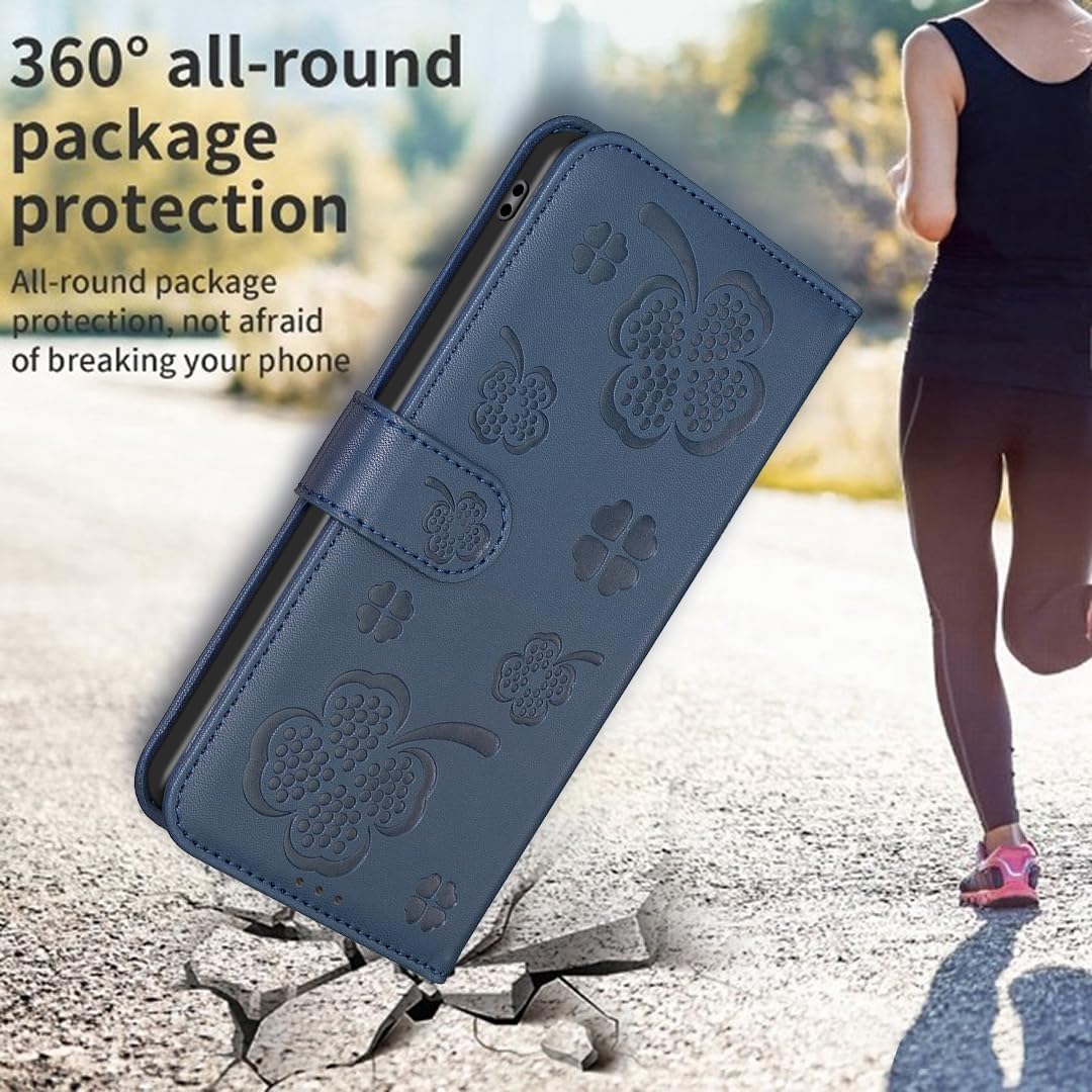 Wallet Leather Case for iPhone 16E, Embossed Four Leaf Clover Design, Magnetic Snap Wallet Case, Flip Shockproof Case Pink