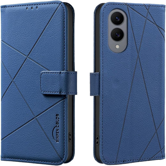 iTape Wallet phone case for Samsung Galaxy S25 Edge, RFID anti-theft wallet, pressed edge leather case flip cover stand Blue