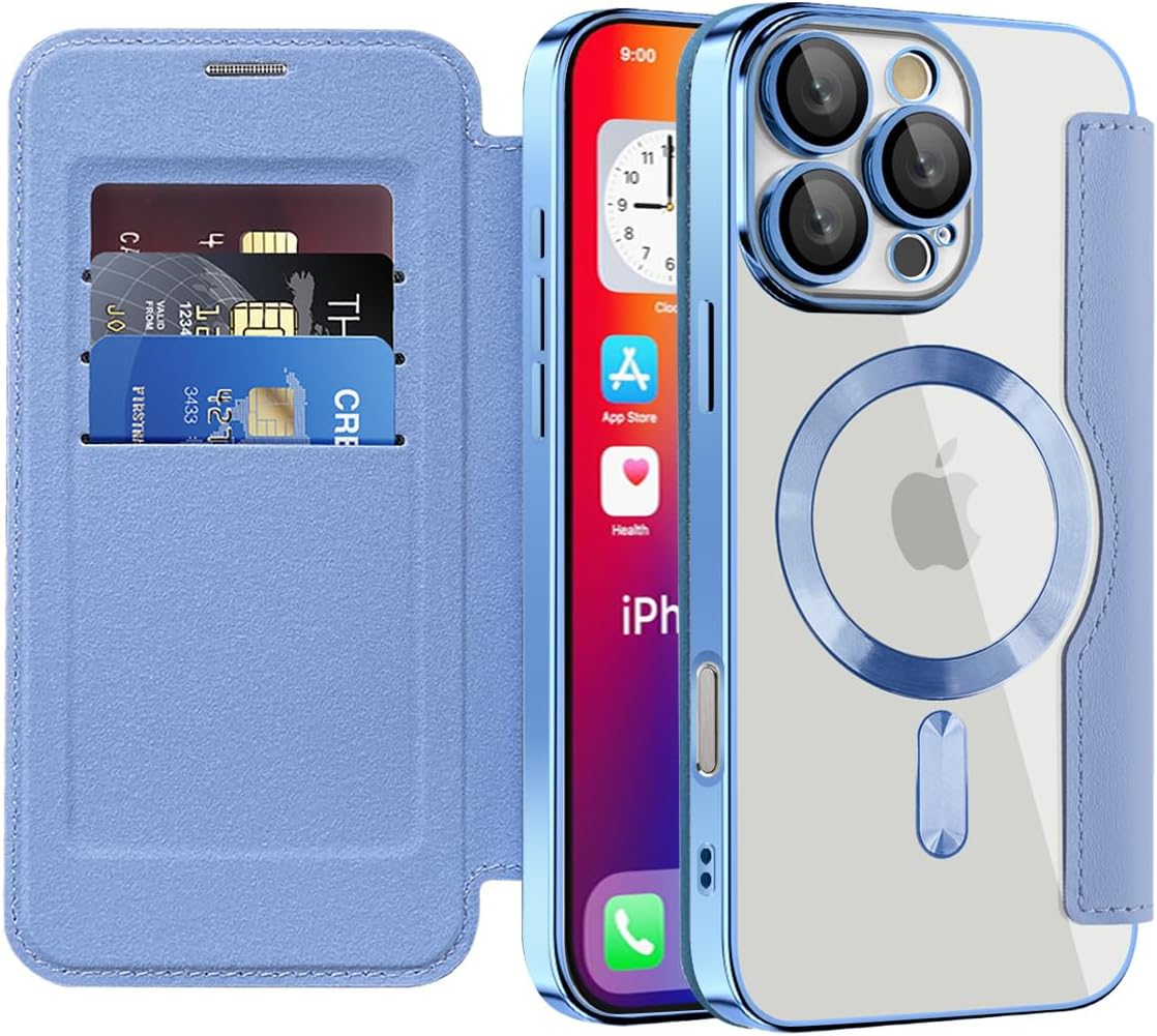 Wallet phone case suitable for iPhone 16 Pro max with [Credit Card Holder][RFID Blocking], compatible with magnetic wireless charging Pink