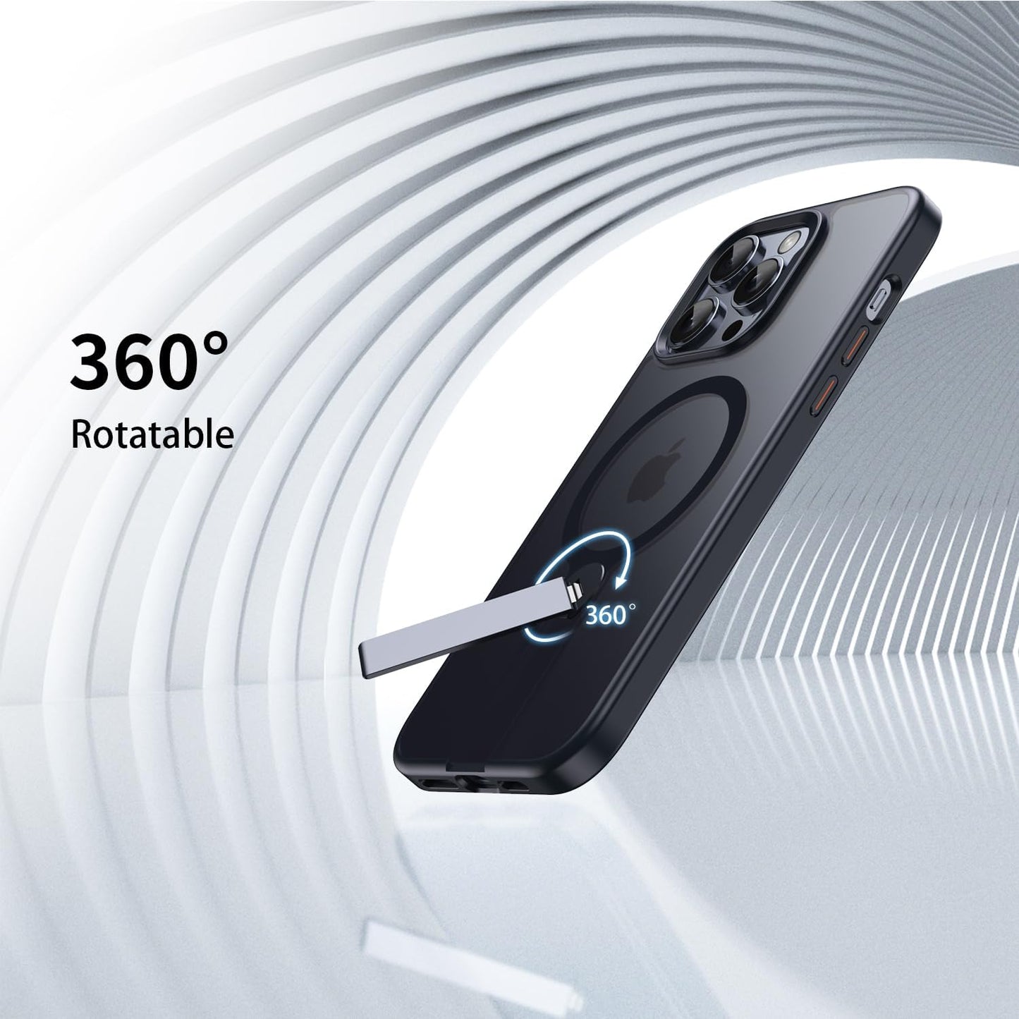 Magnetic phone case for iPhone 14 Pro max, supports wireless charging, 360° rotating invisible bracket, military-grade anti-drop protection Gray