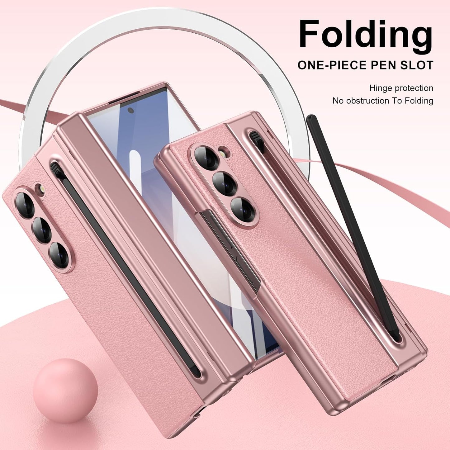 Lightweight phone case for Samsung Galaxy Z Fold6, hinged case supports wireless charging with lens protection, screen protector, complimentary stylus, drop-proof and fingerprint resistant