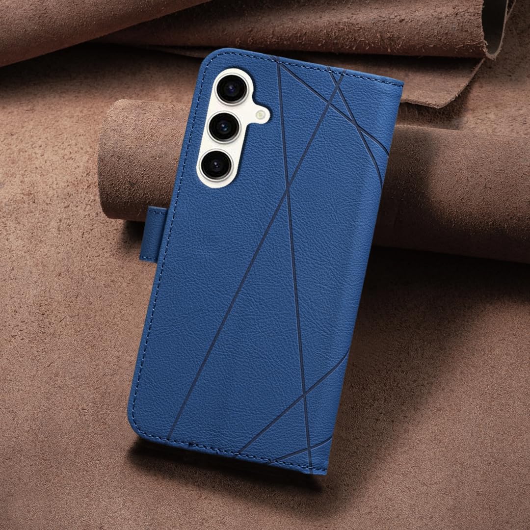 iTape Wallet phone case for Samsung Galaxy S25, RFID anti-theft wallet, pressed edge leather case flip cover stand Blue