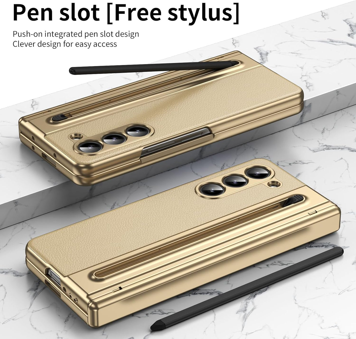 Lightweight phone case for Samsung Galaxy Z Fold5, hinged case supports wireless charging with lens protection, screen protector, complimentary stylus, drop-proof and fingerprint resistant