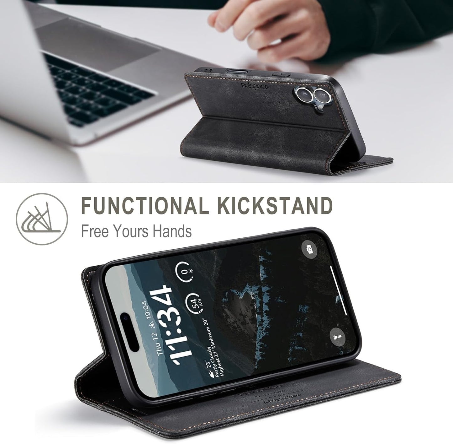 Retro frosted soft leather mobile phone case for iPhone 16, RFID (anti-theft swipe), wallet card slot flip cover stand, Red