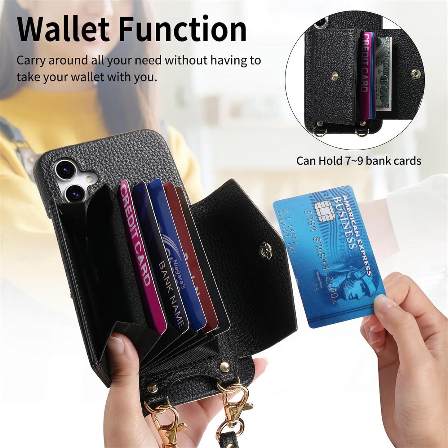 iTape Card Holder Wallet Phone Case for Samsung Galaxy A54 5G, Shockproof Ultra-thin Phone Case, Makeup Mirror with Crossbody Strap Brown