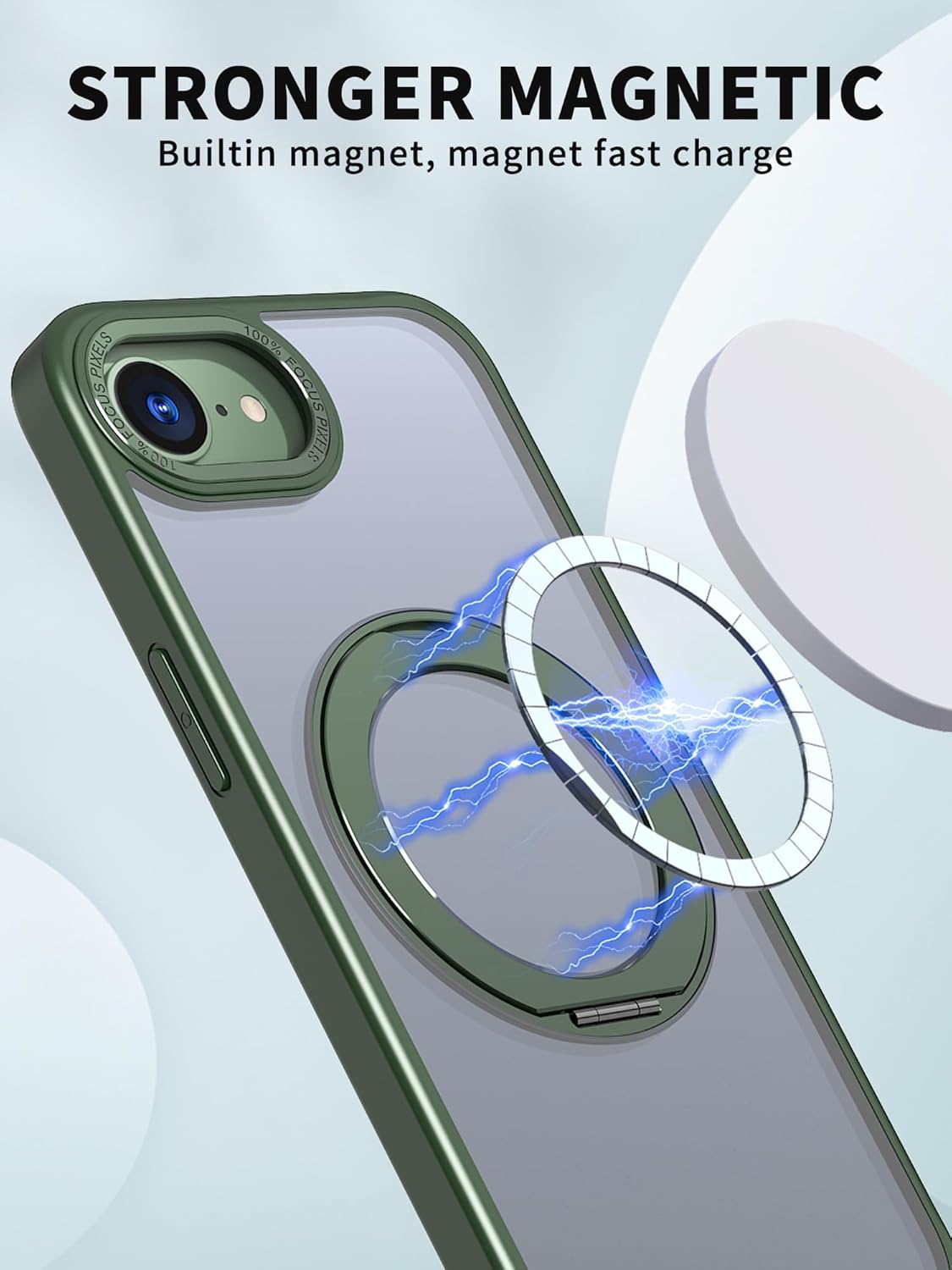 Magnetic phone case for iPhone 16E, 360° rotating bracket supports wireless charging, shockproof ultra-thin shell Gray