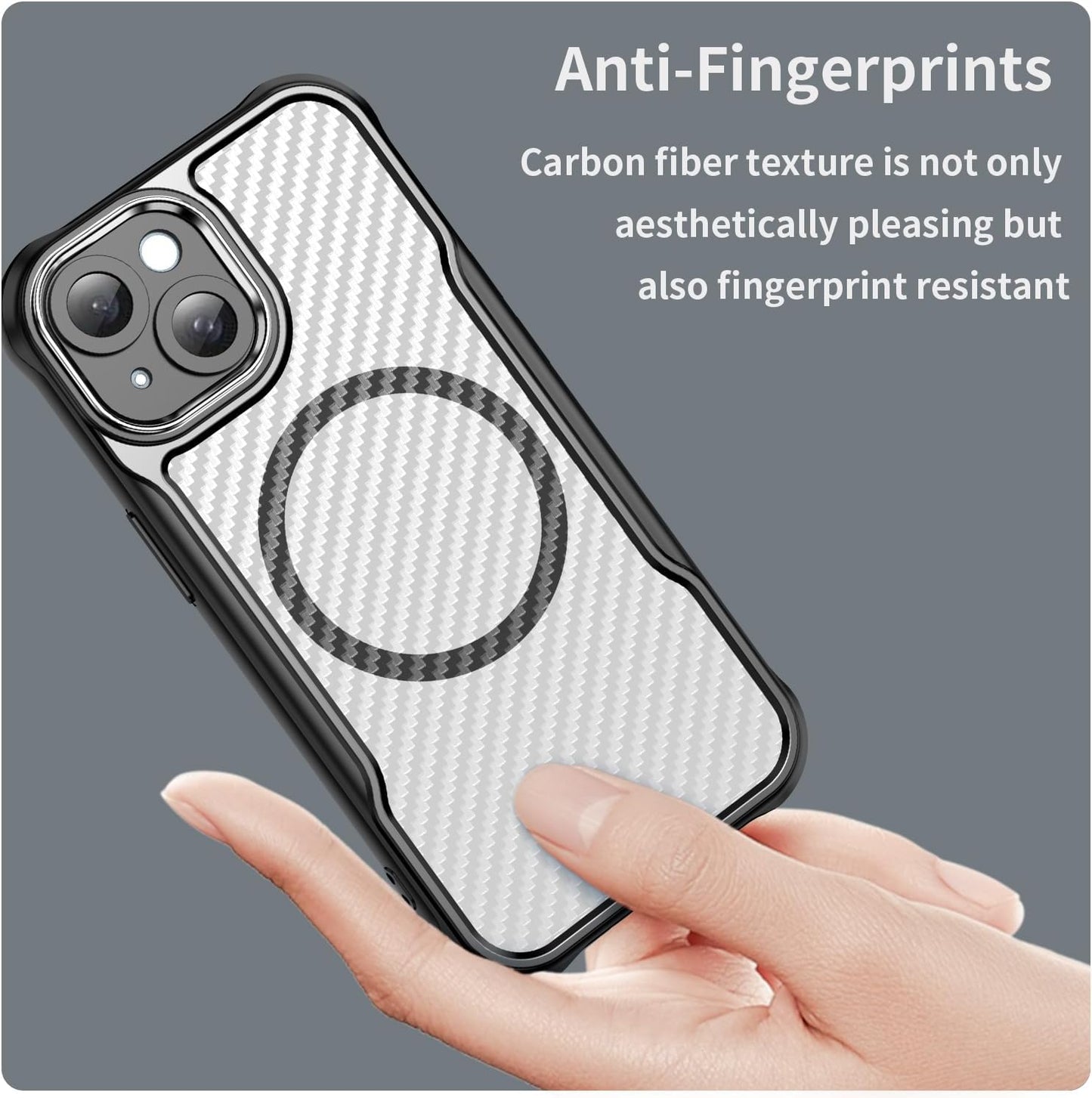 Magnetic carbon fibre case for iPhone 15, support wireless charging, carbon fibre shockproof slim case Blue