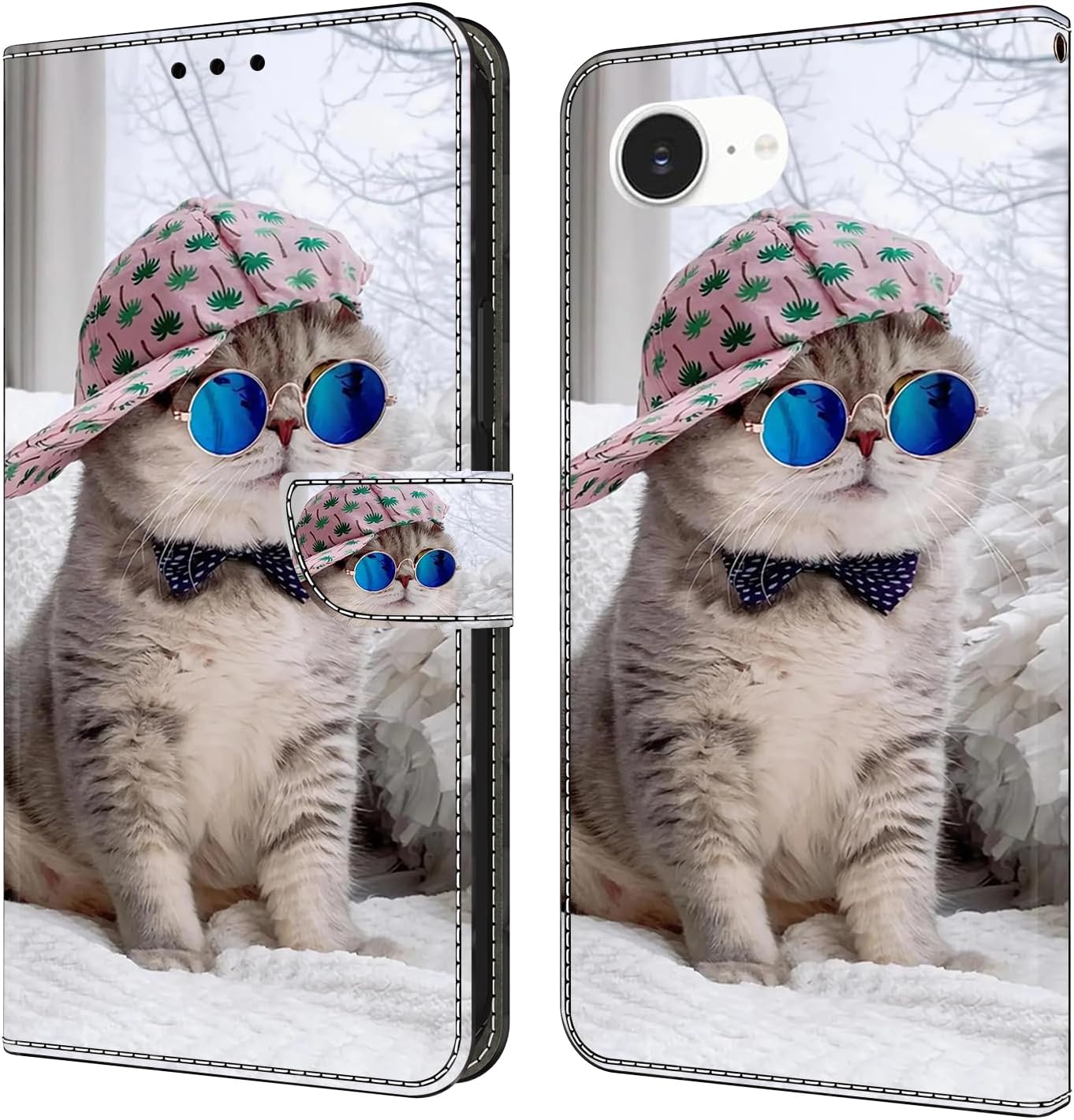 Graffiti wallet phone case for iPhone 16E, shockproof phone case, card slot wallet, flip stand phone case Mandala animal feather pattern