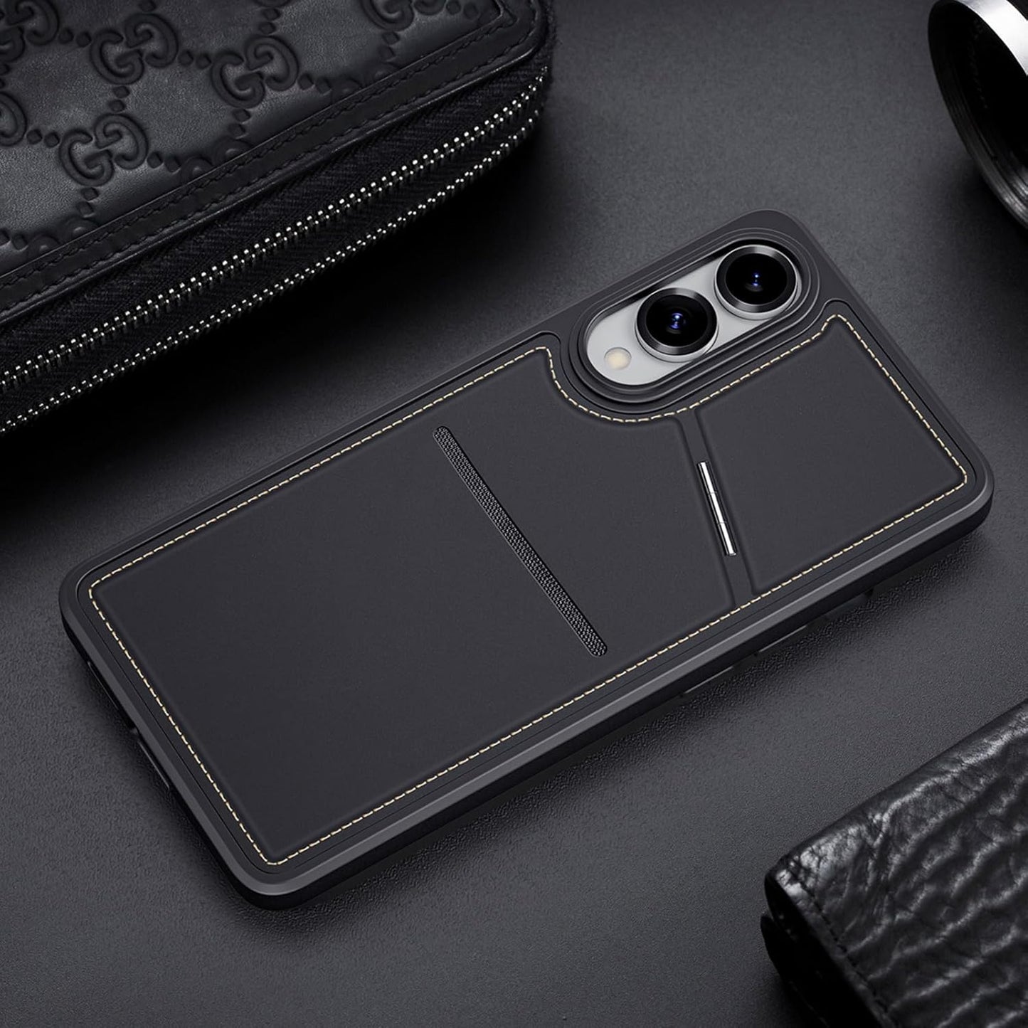 iTape 3 in 1 Magnetic Holder Phone Case for Samsung Galaxy S25 Edge, Wireless Charging Dual Card Phone Case Compatible with Samsung Galaxy S25 Edge RFID anti-theft card Purple