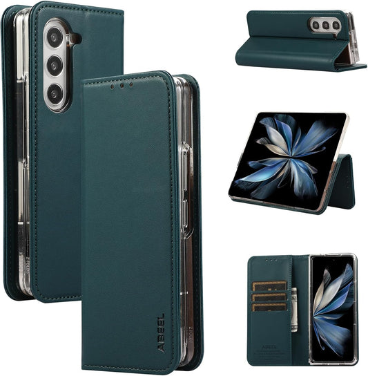 iTape Magnetic Leather Case for Samsung Galaxy Z Fold5, RFID Anti-theft Wallet Phone Case, Multi-Card Slot Magnetic Flip Cover Green