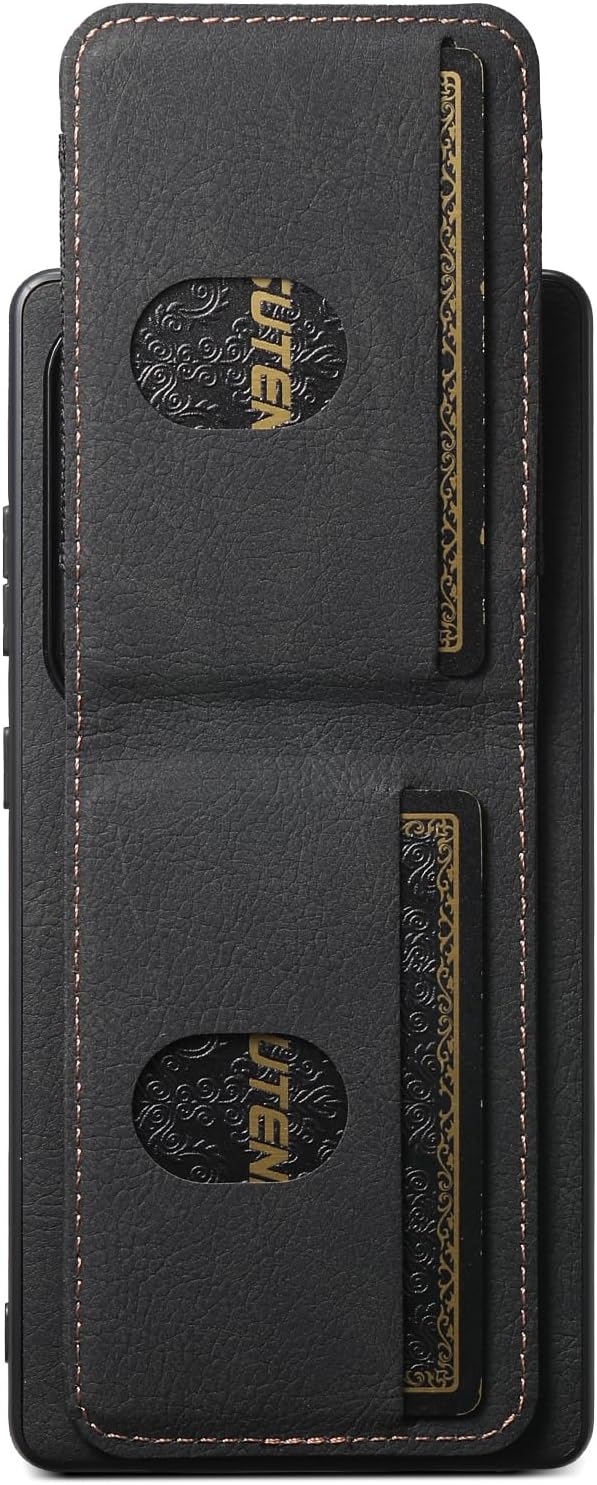 iTape Litchi Texture Phone Case for Samsung Galaxy S25 Ultra - Ultra-thin Simple Card Holder Phone Case with Stand Durable Buffer [Shockproof TPU Inner Shell] Black