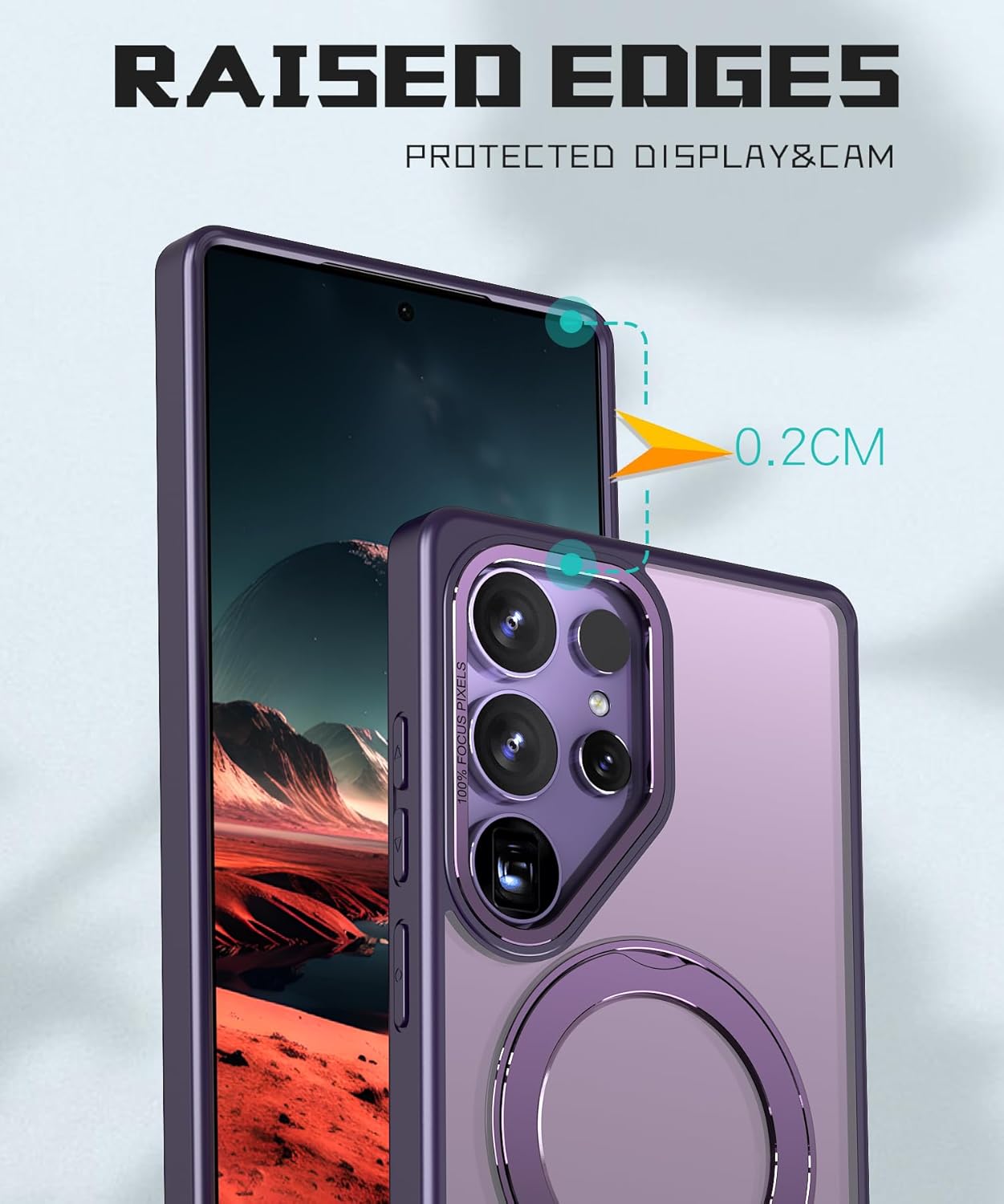 iTape Magnetic phone case for Samsung Galaxy S25 Ultra, 360° rotating bracket supports wireless charging, shockproof ultra-thin shell Pink
