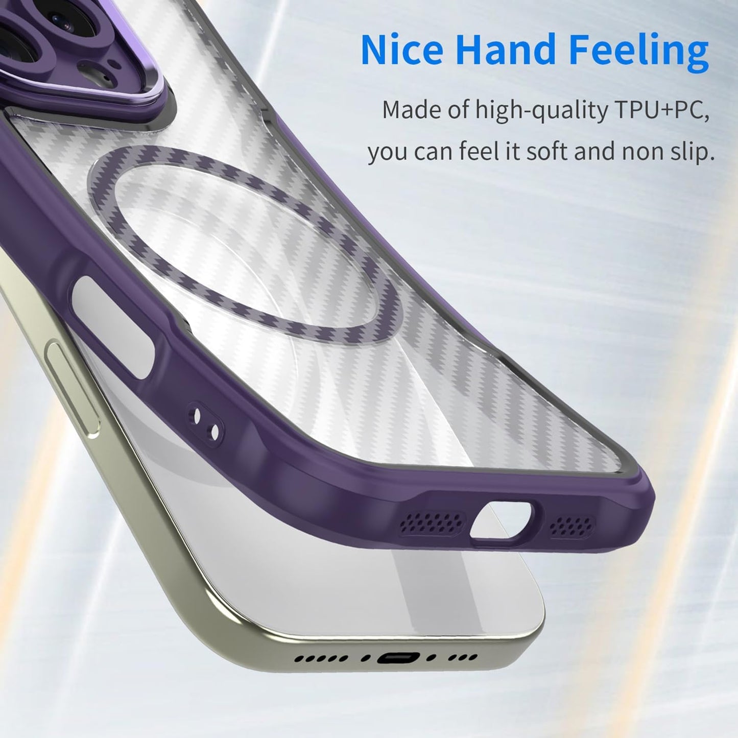Magnetic carbon fibre case for iPhone 14, support wireless charging, carbon fibre shockproof slim case Black