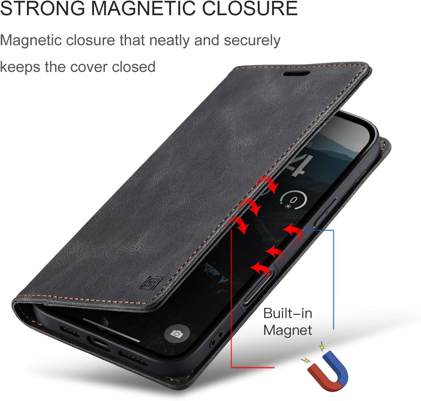 Retro frosted soft leather mobile phone case for iPhone 16, RFID (anti-theft swipe), wallet card slot flip cover stand, Red