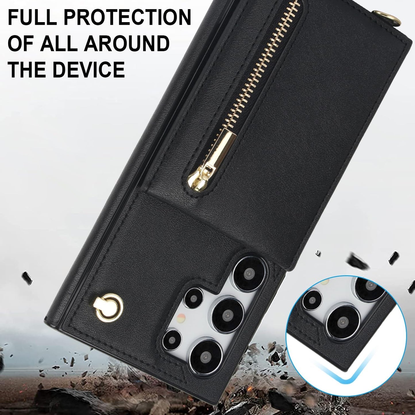 iTape Samsung Galaxy S24 Ultra Case Wallet, Zipper Coin Pouch, Credit Card Slot Holder, Wrist Strap, Samsung Galaxy S24 Ultra Case Adjustable Crossbody Lanyard [RFID Blocked]
