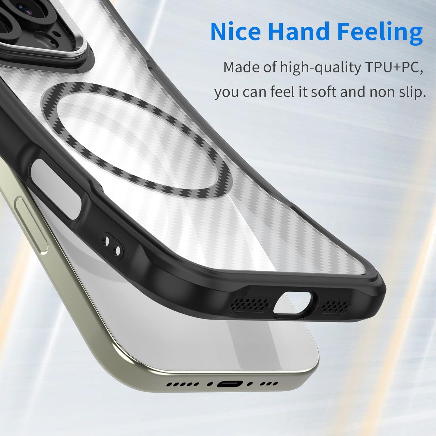 Magnetic carbon fibre case for iPhone 14 Pro max, support wireless charging, carbon fibre shockproof slim case Green