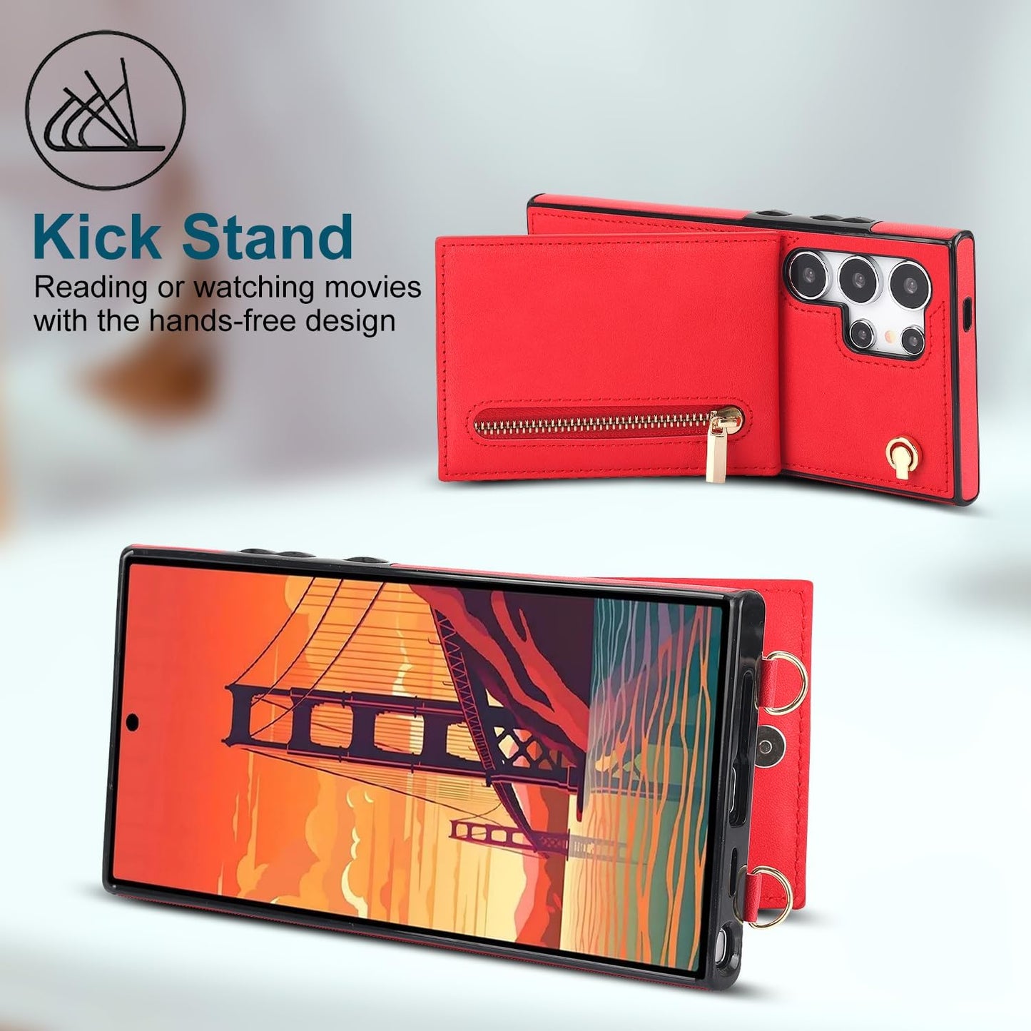 iTape Samsung Galaxy S24 Ultra Case Wallet, Zipper Coin Pouch, Credit Card Slot Holder, Wrist Strap, Samsung Galaxy S24 Ultra Case Adjustable Crossbody Lanyard [RFID Blocked]