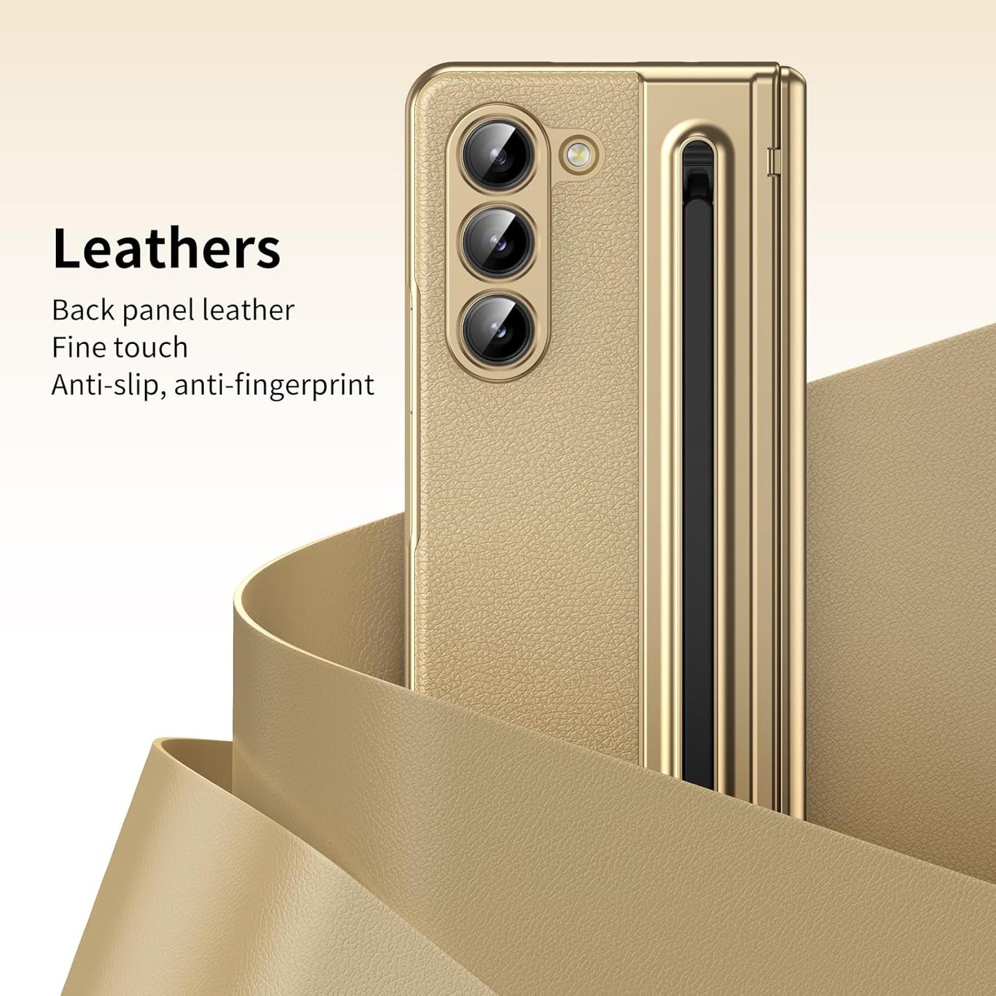 Lightweight phone case for Samsung Galaxy Z Fold5, hinged case supports wireless charging with lens protection, screen protector, complimentary stylus, drop-proof and fingerprint resistant