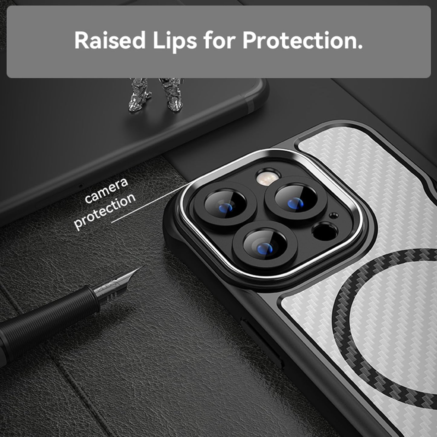 Magnetic carbon fibre case for iPhone 14 Pro, support wireless charging, carbon fibre shockproof slim case Black