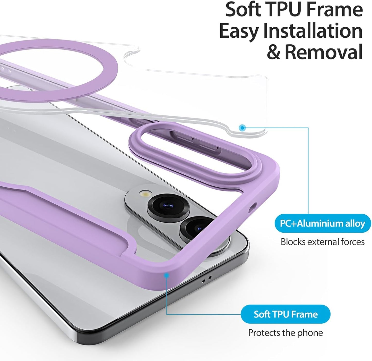 iTape Magnetic phone case for Samsung Galaxy S25 Edge, wireless charging + (FRID) anti-theft card slot, magnetic ring bracket, transparent back cover